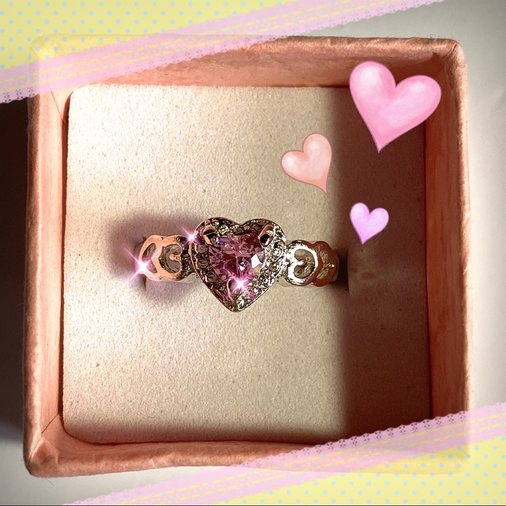 Silver Pink Topaz CZ Heart Ring